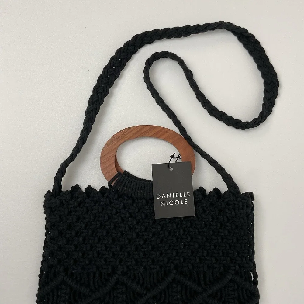 Danielle Nicole Black‎ Macrame Fringe Crossbody Shoulder Bag Boho Cottagecore